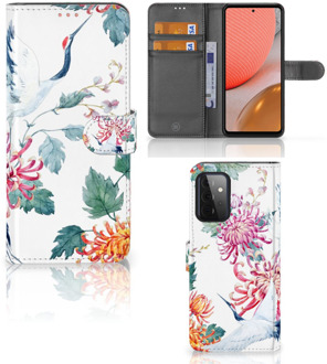 B2Ctelecom Telefoonhoesje Samsung Galaxy A72 Wallet Bookcase Bird Flowers