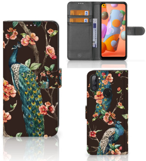 B2Ctelecom Telefoonhoesje Samsung Galaxy M11 | A11 Flipcase Cover Pauw met Bloemen