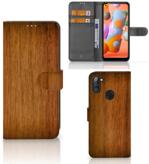 B2Ctelecom Telefoonhoesje Samsung Galaxy M11 | A11 Wallet Book Case Donker Hout