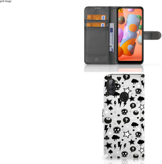 B2Ctelecom Telefoonhoesje Samsung Galaxy M11 | A11 Wallet Book Case met Pasjeshouder Silver Punk