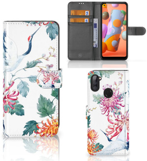 B2Ctelecom Telefoonhoesje Samsung Galaxy M11 | A11 Wallet Bookcase Bird Flowers