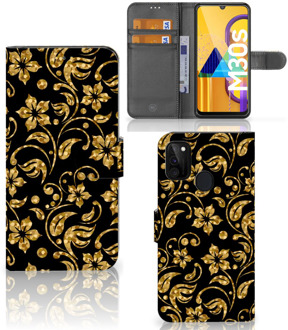 B2Ctelecom Telefoonhoesje Samsung Galaxy M21 Bookcase Cadeau voor Oma Gouden Bloemen