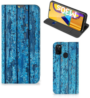 B2Ctelecom Telefoonhoesje Samsung Galaxy M21 Magnet Case Wood Blue