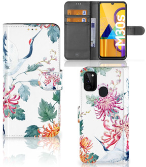 B2Ctelecom Telefoonhoesje Samsung Galaxy M21 Wallet Bookcase Bird Flowers