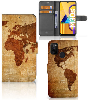 B2Ctelecom Telefoonhoesje Samsung Galaxy M21 Wallet Bookcase Wereldkaart