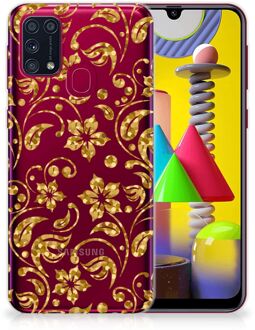 B2Ctelecom Telefoonhoesje Samsung Galaxy M31 Back Cover Siliconen Hoesje Gouden Bloemen