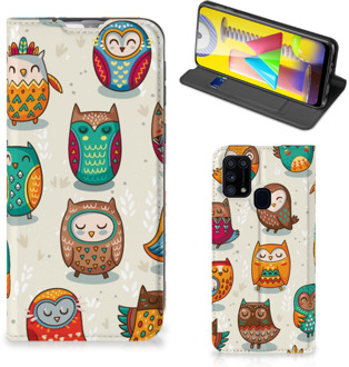 B2Ctelecom Telefoonhoesje Samsung Galaxy M31 Bookcover Vrolijke Uilen