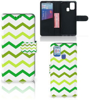 B2Ctelecom Telefoonhoesje Samsung Galaxy M31 Flip Case Zigzag Groen