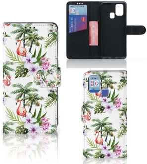 B2Ctelecom Telefoonhoesje Samsung Galaxy M31 Flip Hoesje met naam Flamingo Palms