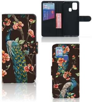 B2Ctelecom Telefoonhoesje Samsung Galaxy M31 Flipcase Cover Pauw met Bloemen