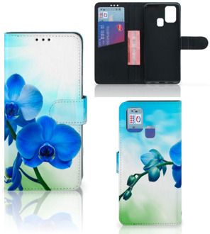 B2Ctelecom Telefoonhoesje Samsung Galaxy M31 Wallet Book Case met foto Orchidee Blauw Valentijn Cadeautje Vrouw