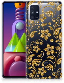 B2Ctelecom Telefoonhoesje Samsung Galaxy M51 Back Cover Siliconen Hoesje Gouden Bloemen