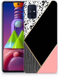 B2Ctelecom Telefoonhoesje Samsung Galaxy M51 TPU Silicone Hoesje Black Pink Shapes