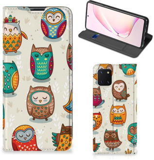 B2Ctelecom Telefoonhoesje Samsung Galaxy Note 10 Lite Bookcover Vrolijke Uilen