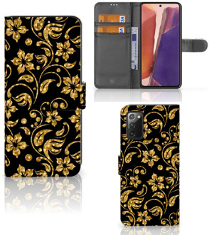 B2Ctelecom Telefoonhoesje Samsung Galaxy Note 20 Bookcase Cadeau voor Oma Gouden Bloemen