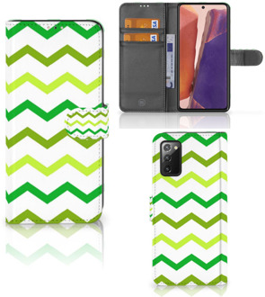 B2Ctelecom Telefoonhoesje Samsung Galaxy Note 20 Flip Case Zigzag Groen