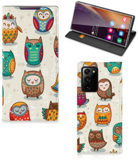 B2Ctelecom Telefoonhoesje Samsung Galaxy Note 20 Ultra Bookcover Vrolijke Uilen