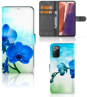 B2Ctelecom Telefoonhoesje Samsung Galaxy Note 20 Wallet Book Case met foto Orchidee Blauw Valentijn Cadeautje Vrouw