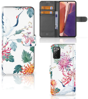 B2Ctelecom Telefoonhoesje Samsung Galaxy Note 20 Wallet Bookcase Bird Flowers