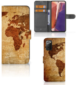 B2Ctelecom Telefoonhoesje Samsung Galaxy Note 20 Wallet Bookcase Wereldkaart