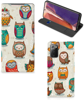 B2Ctelecom Telefoonhoesje Samsung Galaxy Note20 Bookcover Vrolijke Uilen