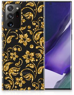 B2Ctelecom Telefoonhoesje Samsung Galaxy Note20 Ultra Back Cover Siliconen Hoesje Gouden Bloemen