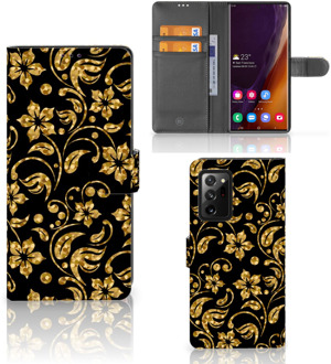 B2Ctelecom Telefoonhoesje Samsung Galaxy Note20 Ultra Bookcase Cadeau voor Oma Gouden Bloemen