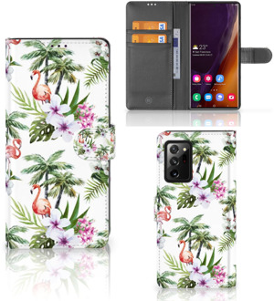 B2Ctelecom Telefoonhoesje Samsung Galaxy Note20 Ultra Flip Hoesje met naam Flamingo Palms