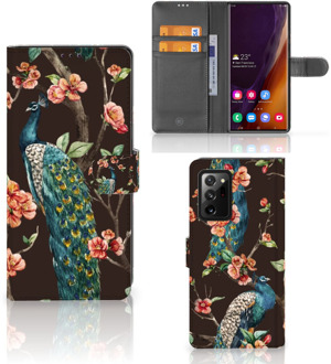 B2Ctelecom Telefoonhoesje Samsung Galaxy Note20 Ultra Flipcase Cover Pauw met Bloemen