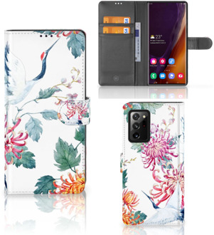 B2Ctelecom Telefoonhoesje Samsung Galaxy Note20 Ultra Wallet Bookcase Bird Flowers