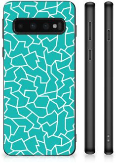 B2Ctelecom Telefoonhoesje Samsung Galaxy S10 Back Case Siliconen Hoesje met Zwarte rand Cracks Blue