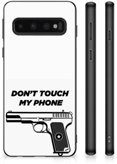 B2Ctelecom Telefoonhoesje Samsung Galaxy S10 Back Case Siliconen Hoesje met Zwarte rand Pistol Don't Touch My Phone