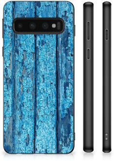 B2Ctelecom Telefoonhoesje Samsung Galaxy S10 Backcase Siliconen Hoesje met Zwarte rand Wood Blue