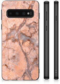 B2Ctelecom Telefoonhoesje Samsung Galaxy S10 Leuk Case met Zwarte rand Marmer Oranje