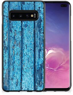 B2Ctelecom Telefoonhoesje Samsung Galaxy S10+ Backcase Siliconen Hoesje met Zwarte rand Wood Blue