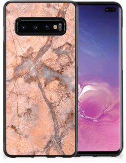 B2Ctelecom Telefoonhoesje Samsung Galaxy S10+ Leuk Case met Zwarte rand Marmer Oranje