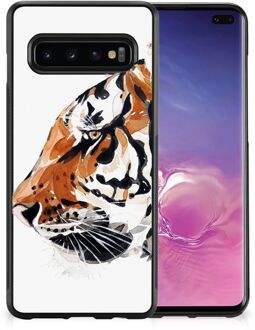 B2Ctelecom Telefoonhoesje Samsung Galaxy S10+ Silicone Case met Zwarte rand Tiger