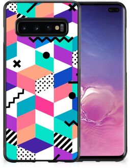 B2Ctelecom Telefoonhoesje Samsung Galaxy S10+ TPU Gripcase met Zwarte rand Blokken Kleurrijke