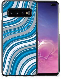 B2Ctelecom Telefoonhoesje Samsung Galaxy S10+ TPU Gripcase met Zwarte rand Golven Blauw