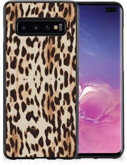 B2Ctelecom Telefoonhoesje Samsung Galaxy S10+ TPU Silicone Hoesje met Zwarte rand Leopard