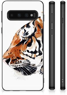 B2Ctelecom Telefoonhoesje Samsung Galaxy S10 Silicone Case met Zwarte rand Tiger