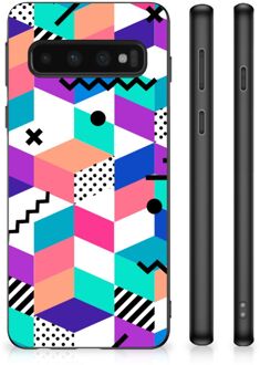 B2Ctelecom Telefoonhoesje Samsung Galaxy S10 TPU Gripcase met Zwarte rand Blokken Kleurrijke