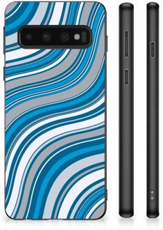 B2Ctelecom Telefoonhoesje Samsung Galaxy S10 TPU Gripcase met Zwarte rand Golven Blauw