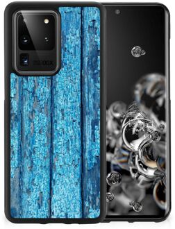 B2Ctelecom Telefoonhoesje Samsung Galaxy S20 Ultra Backcase Siliconen Hoesje met Zwarte rand Wood Blue