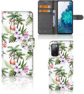 B2Ctelecom Telefoonhoesje Samsung Galaxy S20FE Flip Hoesje met naam Flamingo Palms