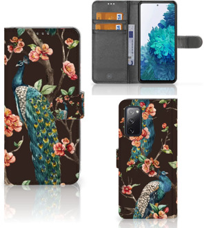 B2Ctelecom Telefoonhoesje Samsung Galaxy S20FE Flipcase Cover Pauw met Bloemen