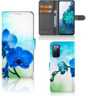 B2Ctelecom Telefoonhoesje Samsung Galaxy S20FE Wallet Book Case met foto Orchidee Blauw Valentijn Cadeautje Vrouw