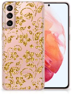 B2Ctelecom Telefoonhoesje Samsung Galaxy S21 Back Cover Siliconen Hoesje Gouden Bloemen