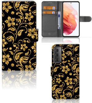 B2Ctelecom Telefoonhoesje Samsung Galaxy S21 Bookcase Cadeau voor Oma Gouden Bloemen