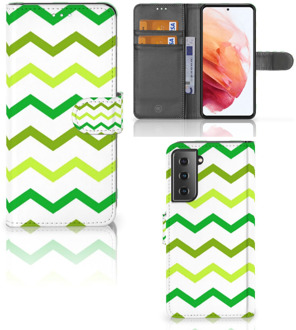 B2Ctelecom Telefoonhoesje Samsung Galaxy S21 Flip Case Zigzag Groen